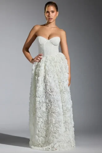 Abito a corsetto con applicazioni floreali decorato Camellia in bianco Abito a corsetto con applicazioni floreali decorato Camellia in bianco
