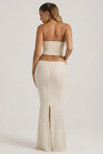 Abito a corsetto drappeggiato con cut-out decorato Saphira in bianco