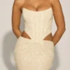 Abito a corsetto drappeggiato con cut-out decorato Saphira in bianco Abito a corsetto drappeggiato con cut-out decorato Saphira in bianco