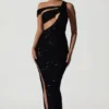Abito asimmetrico con cut-out decorato Persephone, nero