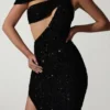 Abito asimmetrico con cut-out decorato Persephone, nero