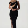 Abito asimmetrico con cut-out decorato Persephone, nero