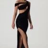 Abito asimmetrico con cut-out decorato Persephone, nero