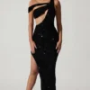 Abito asimmetrico con cut-out decorato Persephone, nero