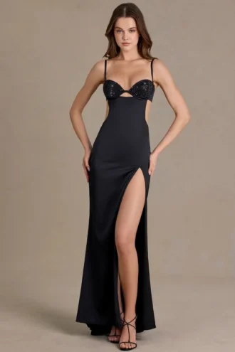 Abito bralette impreziosito in raso Fleurine, nero