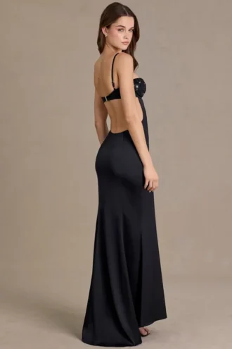 Abito bralette impreziosito in raso Fleurine, nero
