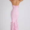 Abito con scollo all’americana e volant Mireya in rosa tenue