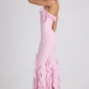 Abito con scollo all’americana e volant Mireya in rosa tenue