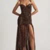 Abito corsetto asimmetrico con ruches Haruna con stampa leopardata