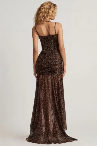 Abito corsetto asimmetrico con ruches Haruna con stampa leopardata