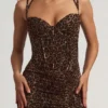 Abito corsetto asimmetrico con ruches Haruna con stampa leopardata