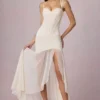 Abito corsetto asimmetrico con ruches Haruna in avorio