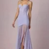Abito corsetto asimmetrico con ruches Haruna in lilla