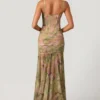 Abito corsetto asimmetrico con ruches Haruna in stampa floreale multicolore Abito corsetto asimmetrico con ruches Haruna in stampa floreale multicolore