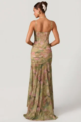 Abito corsetto asimmetrico con ruches Haruna in stampa floreale multicolore Abito corsetto asimmetrico con ruches Haruna in stampa floreale multicolore