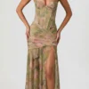 Abito corsetto asimmetrico con ruches Haruna in stampa floreale multicolore Abito corsetto asimmetrico con ruches Haruna in stampa floreale multicolore