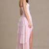 Abito corsetto con collo a cappuccio decorato Arlette Premium in rosa confetto