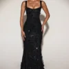 Abito corsetto con scollo morbido e applicazioni decorative Vasanta in nero