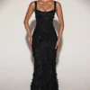 Abito corsetto con scollo morbido e applicazioni decorative Vasanta in nero
