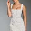 Abito corto a corpetto con scollo quadrato e applicazioni floreali Posy, bianco Abito corto a corpetto con scollo quadrato e applicazioni floreali Posy, bianco