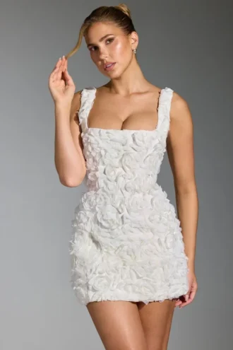 Abito corto a corpetto con scollo quadrato e applicazioni floreali Posy, bianco Abito corto a corpetto con scollo quadrato e applicazioni floreali Posy, bianco