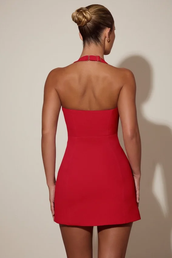 Abito corto A-line con scollo all’americana e dettagli a cuore Lenore in rosso