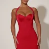 Abito corto A-line con scollo all’americana e dettagli a cuore Lenore in rosso