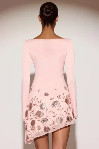 Abito corto asimmetrico con applicazioni decorate Lumiki in rosa
