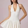 Abito corto Haddie in modal con ricamo inglese e scollo all’americana, bianco Abito corto Haddie in modal con ricamo inglese e scollo all’americana, bianco