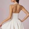 Abito corto Haddie in modal con ricamo inglese e scollo all’americana, bianco Abito corto Haddie in modal con ricamo inglese e scollo all’americana, bianco