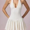 Abito corto Haddie in modal con ricamo inglese e scollo all’americana, bianco Abito corto Haddie in modal con ricamo inglese e scollo all’americana, bianco