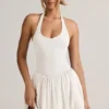 Abito corto Reanna in modal con scollo all’americana e schiena scoperta, colore bianco Abito corto Reanna in modal con scollo all’americana e schiena scoperta, colore bianco