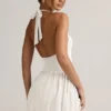Abito corto Reanna in modal con scollo all’americana e schiena scoperta, colore bianco Abito corto Reanna in modal con scollo all’americana e schiena scoperta, colore bianco