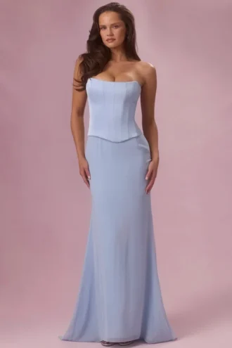 Abito da damigella d’onore con corsetto in raso Avielle in blu polvere