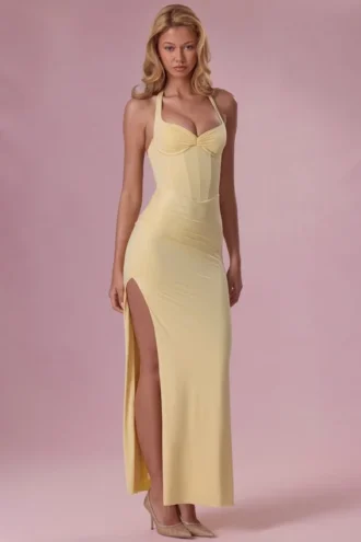 Abito da damigella in jersey con effetto corsetto Olivette, giallo burro