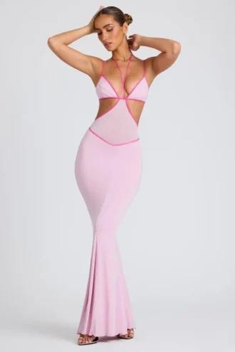 Abito da sera Bella con bordi a contrasto e cut-out in rosa tenue