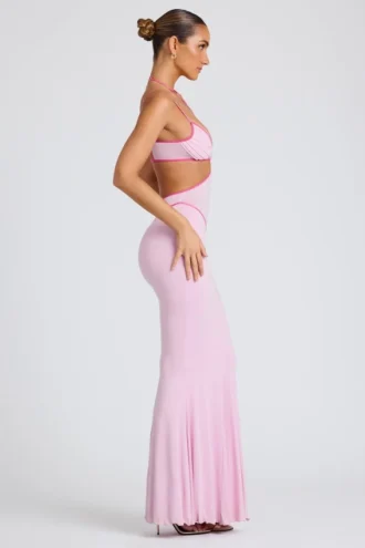 Abito da sera Bella con bordi a contrasto e cut-out in rosa tenue