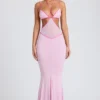 Abito da sera Bella con bordi a contrasto e cut-out in rosa tenue Abito da sera Bella con bordi a contrasto e cut-out in rosa tenue