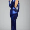 Abito da sera in jersey metallizzato a maniche lunghe Safiya in blu elettrico Abito da sera in jersey metallizzato a maniche lunghe Safiya in blu elettrico