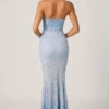Abito da sera Vesna con scollo a cuore e strascico a sirena in azzurro Abito da sera Vesna con scollo a cuore e strascico a sirena in azzurro