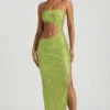 Abito lungo a fascia con cut-out decorato Alamea in verde pera Abito lungo a fascia con cut-out decorato Alamea in verde pera