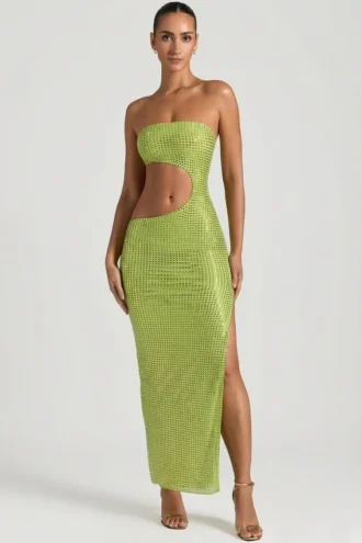 Abito lungo a fascia con cut-out decorato Alamea in verde pera