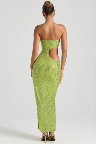 Abito lungo a fascia con cut-out decorato Alamea in verde pera