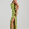 Abito lungo a fascia con cut-out decorato Alamea in verde pera Abito lungo a fascia con cut-out decorato Alamea in verde pera