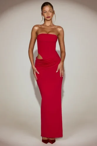 Abito lungo a fascia con cut-out in jersey morbido Zorya, colore rosso vero