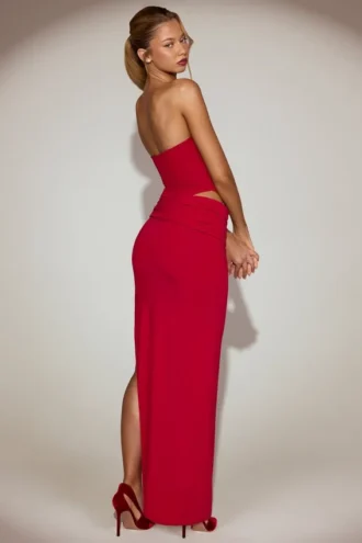 Abito lungo a fascia con cut-out in jersey morbido Zorya, colore rosso vero