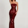 Abito lungo a fascia con decorazioni 3D Nottola in rosso Abito lungo a fascia con decorazioni 3D Nottola in rosso