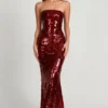 Abito lungo a fascia con decorazioni 3D Nottola in rosso Abito lungo a fascia con decorazioni 3D Nottola in rosso