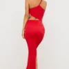 Abito lungo asimmetrico con cut-out in jersey Kalina in rosso scarlatto Abito lungo asimmetrico con cut-out in jersey Kalina in rosso scarlatto