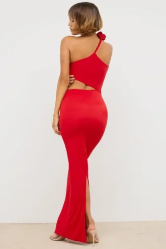 Abito lungo asimmetrico con cut-out in jersey Kalina  in rosso scarlatto
